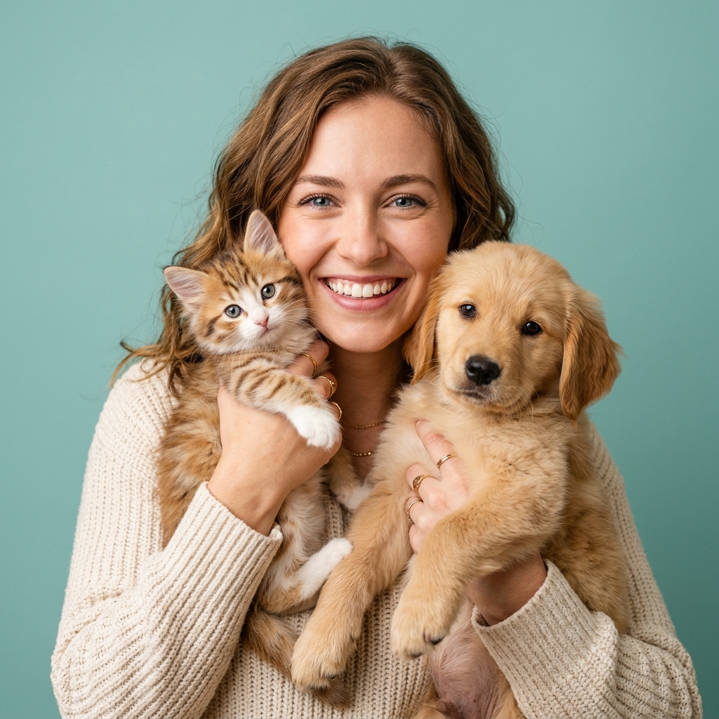 Woman smiling with pet